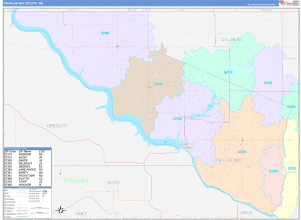 Charles Mix County, SD Zip Code Map